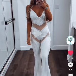 Punchy Blonde - White Rhinestone Jumpsuit